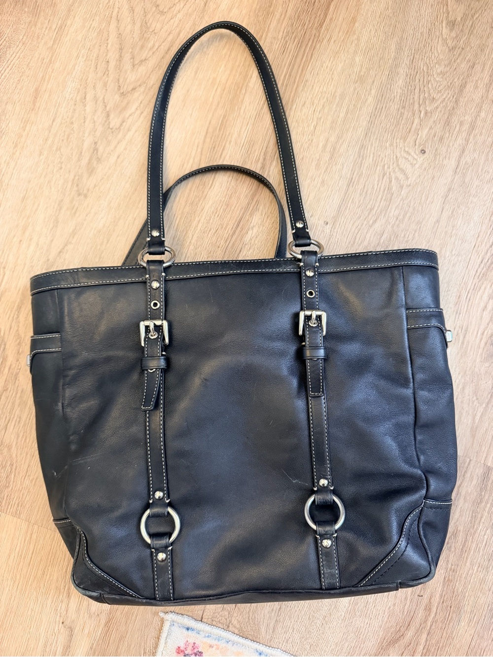 Coach Black Leather Shoulder Tote Purse Bag - Picture 2 of 9